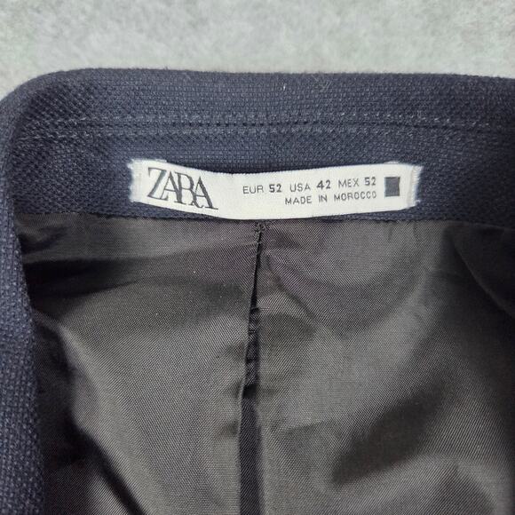 Zara Mens 42 Double Breasted Blazer Navy Blue Suit Jacket Sport Coat - Picture 8 of 13
